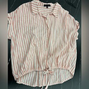 Sanctuary Pink and White Striped Button-Down Drawstring Top